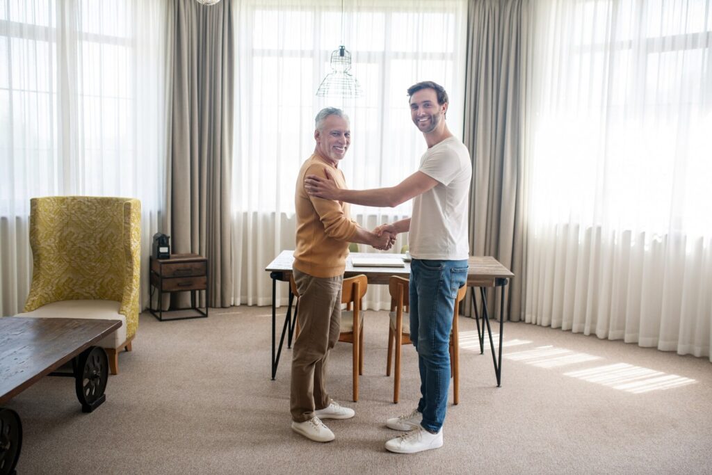 son visitng his dad both looking happy 259150 52262 son visitng his dad both looking happy 259150 52262